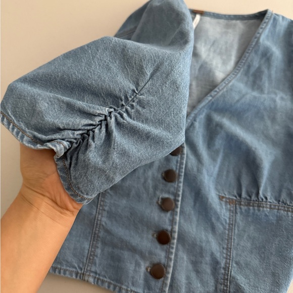 Free People Blue Denim Button-Up Top - Picture 4 of 8